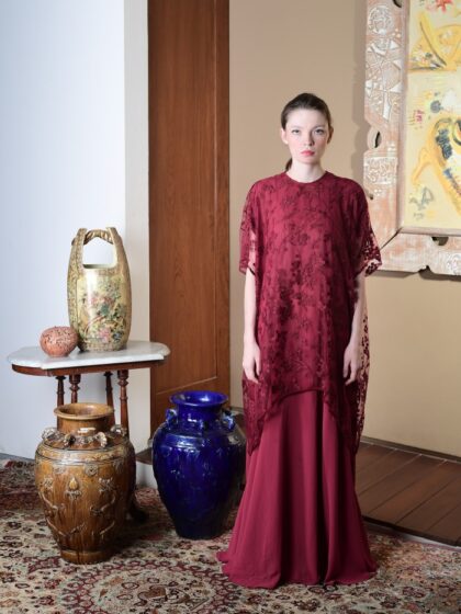Happa x Olu - Long Dress Butterfly Lace Red