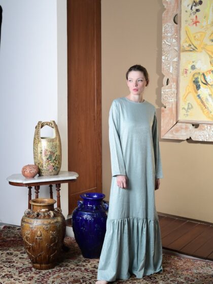 Happa x Olu - Long Dress Turqoise Embossed Dress
